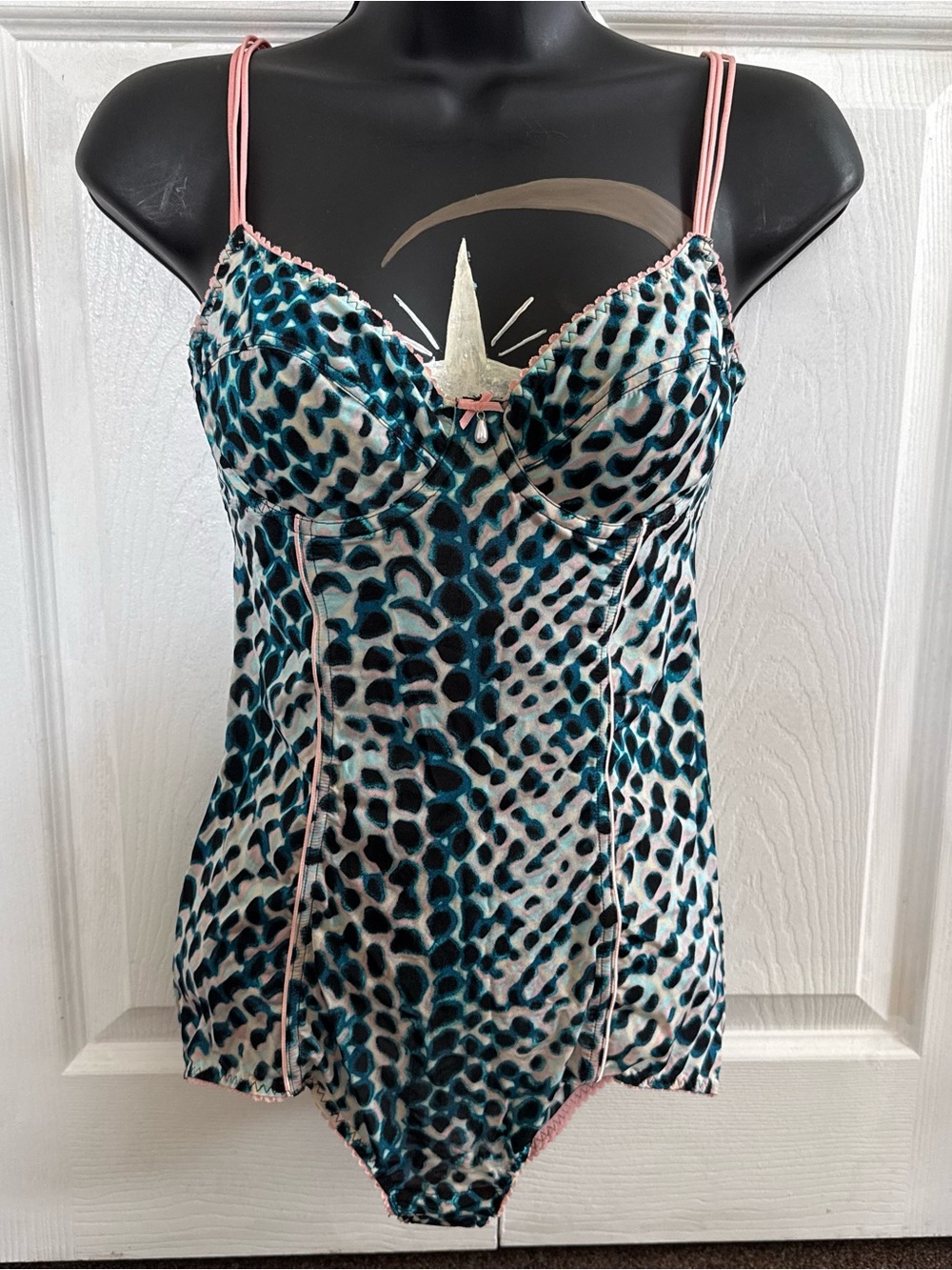 Leopard Velvet Bodysuit in Teal and Pink